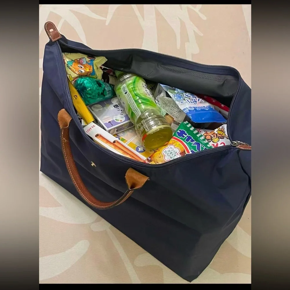 Longchamp Tote Bag extra Large navy Nylon Tote Bag with Brown Leather Handles - Picture 3 of 14